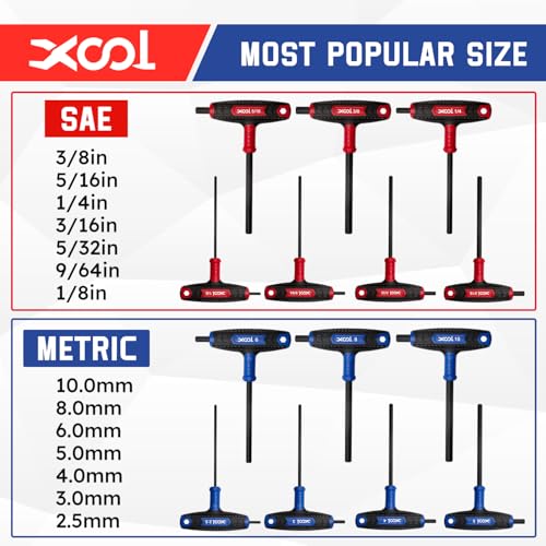XOOL 14PCS T Handle Allen Wrench Set, Metric & SAE Hex Key Set, Long Arm Hex Key Wrench Set with Portable Organizer - Image 2