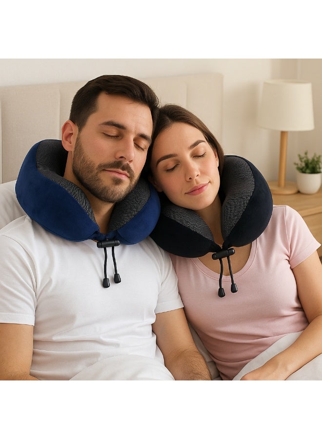 بي كيه ماكس وسادة زرقاء على شكل حرف U، وسادة نوم لحماية الرقبة في المكتب، وسادة سفر على شكل حرف U، وسادة رقبة مكتب، وسادة سفر من إسفنج الذاكرة | مريحة أثناء التنقل | قابلة للغسل على شكل حرف U | غطاء تبريد مخملي للنوم والسيارة والقطار والحافلة والغرفة والمكتب (أزرق) - Image 2