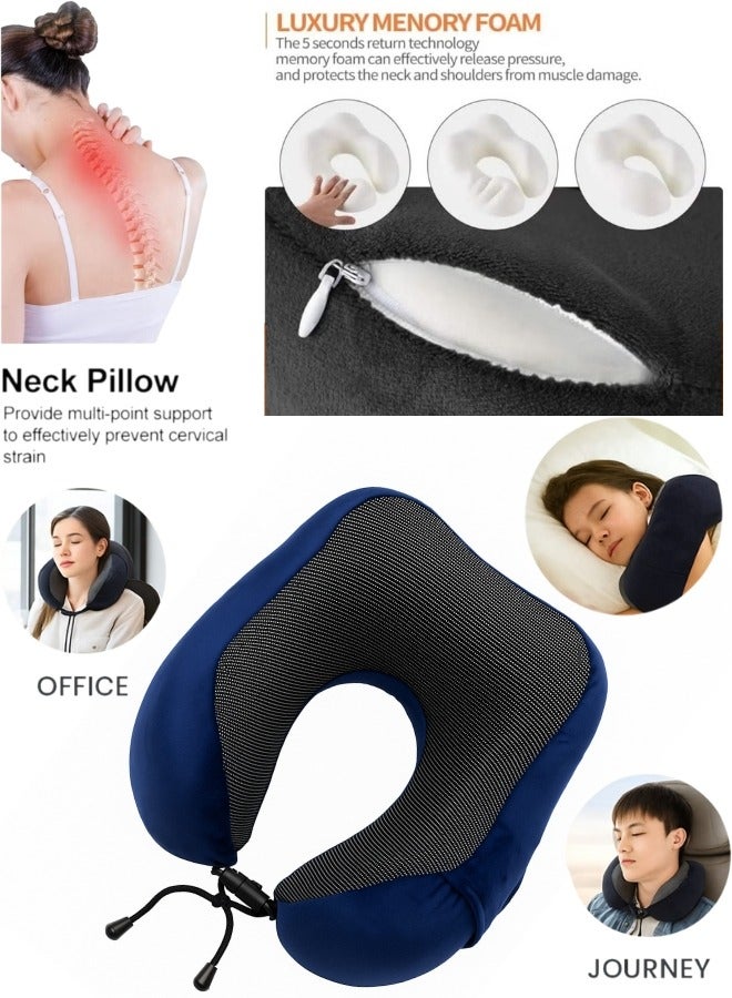 بي كيه ماكس وسادة زرقاء على شكل حرف U، وسادة نوم لحماية الرقبة في المكتب، وسادة سفر على شكل حرف U، وسادة رقبة مكتب، وسادة سفر من إسفنج الذاكرة | مريحة أثناء التنقل | قابلة للغسل على شكل حرف U | غطاء تبريد مخملي للنوم والسيارة والقطار والحافلة والغرفة والمكتب (أزرق) - Image 1
