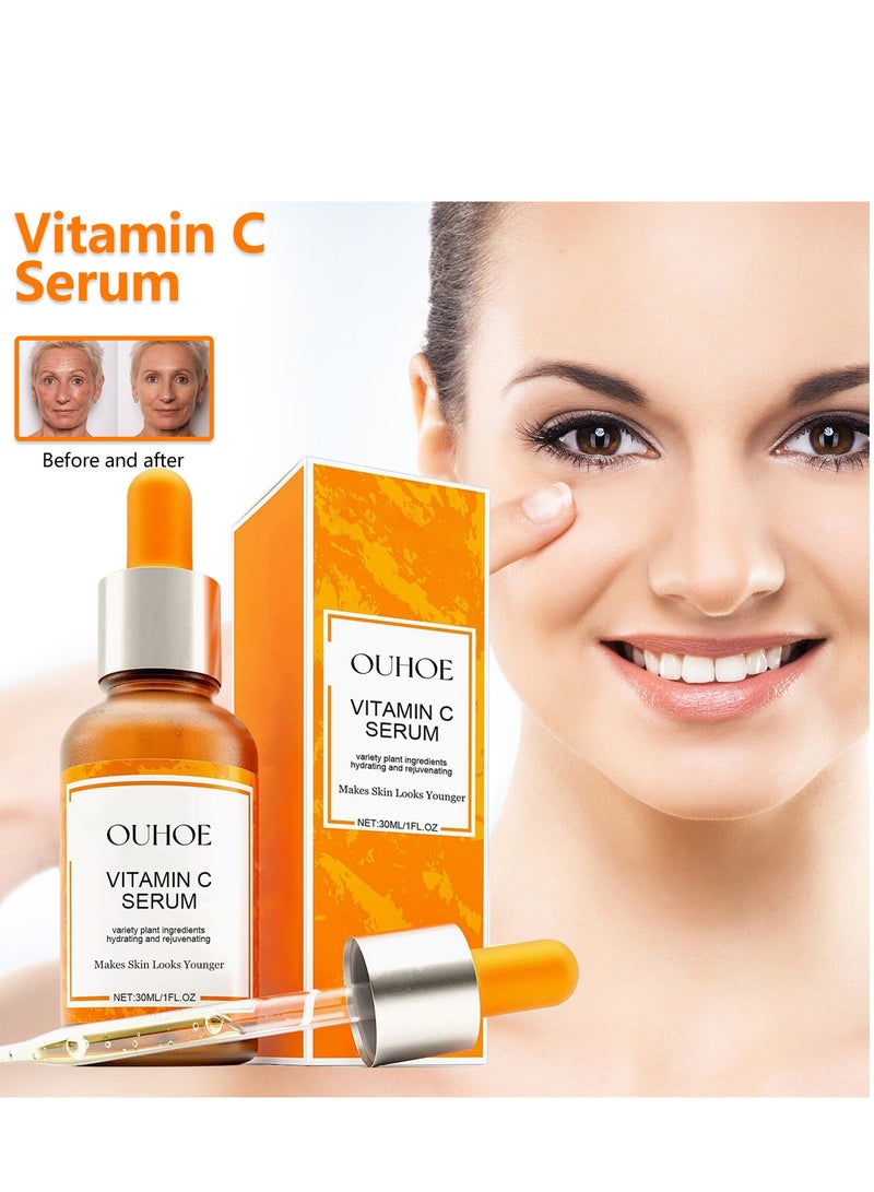OUHOE Vitamin C Face Serum - Dark Spot Correcting Facial Serum, Vit C Serum with Hyaluronic Acid, Ferulic Acid, & Vit E - Anti Aging and Skin Brightening Serum, Pure Vitamin C Serum Skin Care 30 ml - Image 2