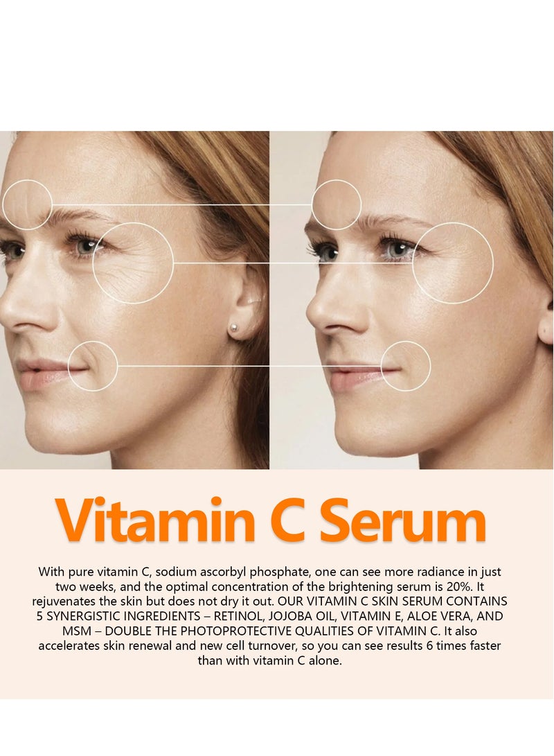 OUHOE Vitamin C Face Serum - Dark Spot Correcting Facial Serum, Vit C Serum with Hyaluronic Acid, Ferulic Acid, & Vit E - Anti Aging and Skin Brightening Serum, Pure Vitamin C Serum Skin Care 30 ml - Image 4