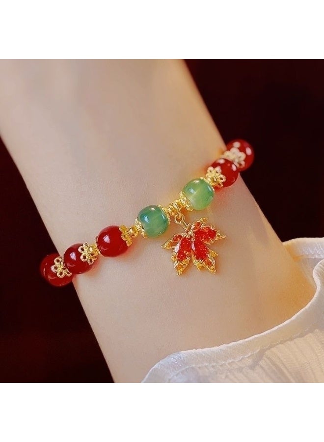 سوار عتيق من أوراق القيقب الأحمر للنساء - تصميم إبداعي من المجوهرات المرصعة بالخرز، هدية أنيقة من بوهو لأفضل الأصدقاء، إكسسوار معصم مصنوع يدويًا مستوحى من الخريف - Image 3