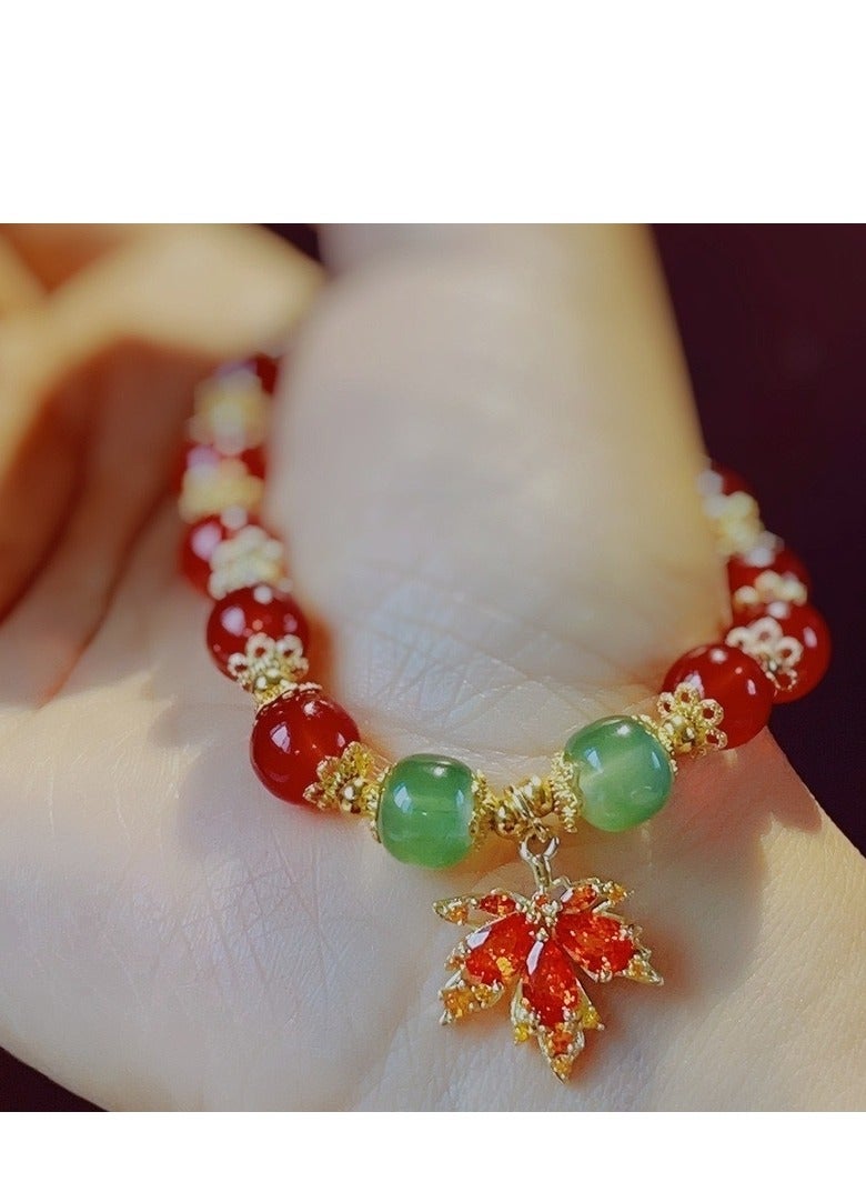 سوار عتيق من أوراق القيقب الأحمر للنساء - تصميم إبداعي من المجوهرات المرصعة بالخرز، هدية أنيقة من بوهو لأفضل الأصدقاء، إكسسوار معصم مصنوع يدويًا مستوحى من الخريف - Image 4