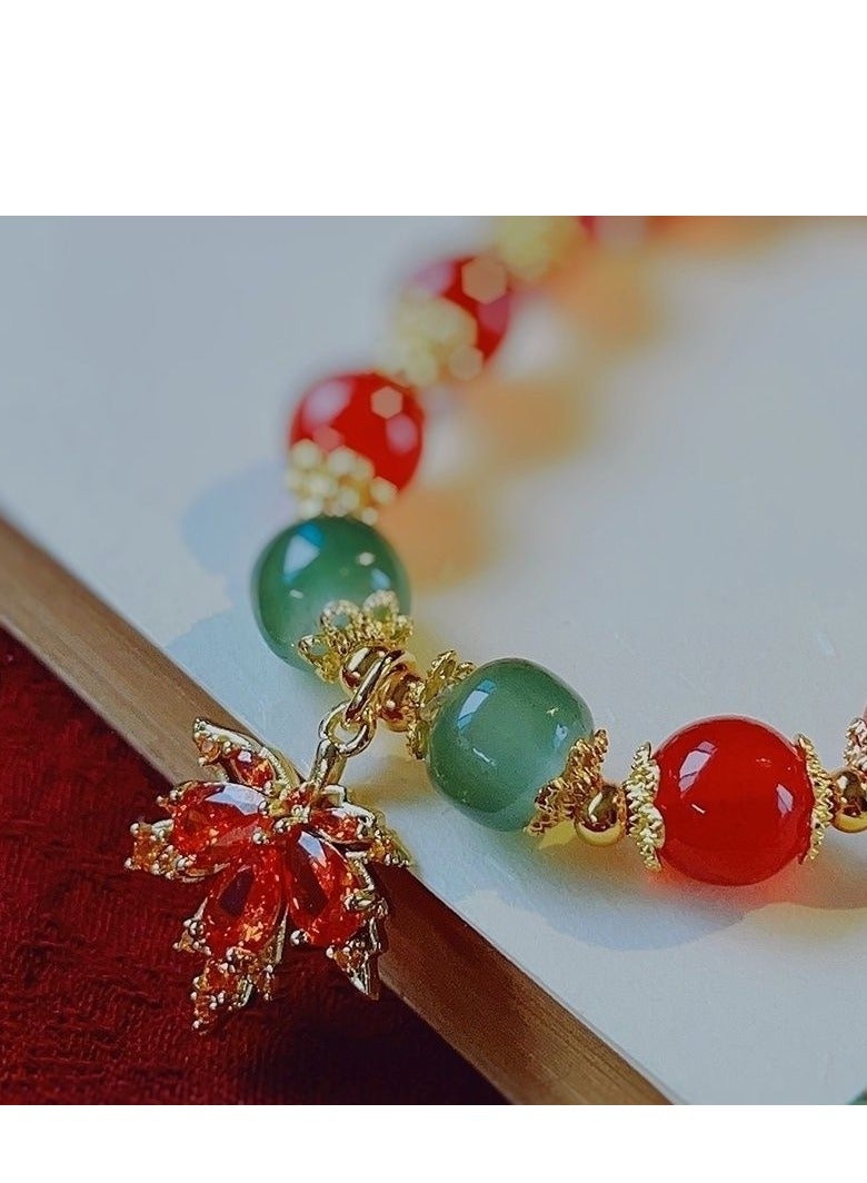 سوار عتيق من أوراق القيقب الأحمر للنساء - تصميم إبداعي من المجوهرات المرصعة بالخرز، هدية أنيقة من بوهو لأفضل الأصدقاء، إكسسوار معصم مصنوع يدويًا مستوحى من الخريف - Image 2