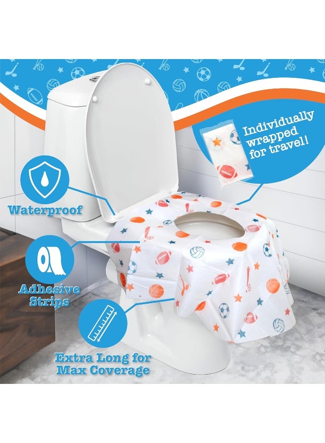 Potty Shields أغطية مقاعد المرحاض القابلة للتصرف (20 عبوة، رياضية) - غطاء مرحاض XL مقاوم للماء للأطفال، والكبار - محمول ومغلف بشكل فردي للسفر، وتدريب الحمام، والحمامات العامة - Image 3