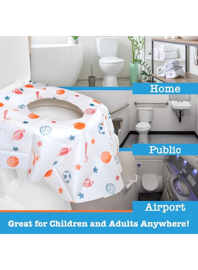 Potty Shields أغطية مقاعد المرحاض القابلة للتصرف (20 عبوة، رياضية) - غطاء مرحاض XL مقاوم للماء للأطفال، والكبار - محمول ومغلف بشكل فردي للسفر، وتدريب الحمام، والحمامات العامة - Image 2