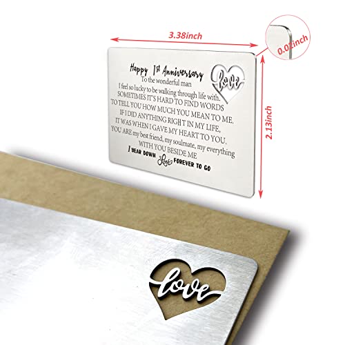 YODOCAMP 1 Year Wedding Anniversary Card for Husband Men, Happy 1st Anniversary Card Gifts for Him, Boyfriend From Wife Girlfriend, Engraved Metal Wallet Insert Anniversary Presents - Image 2