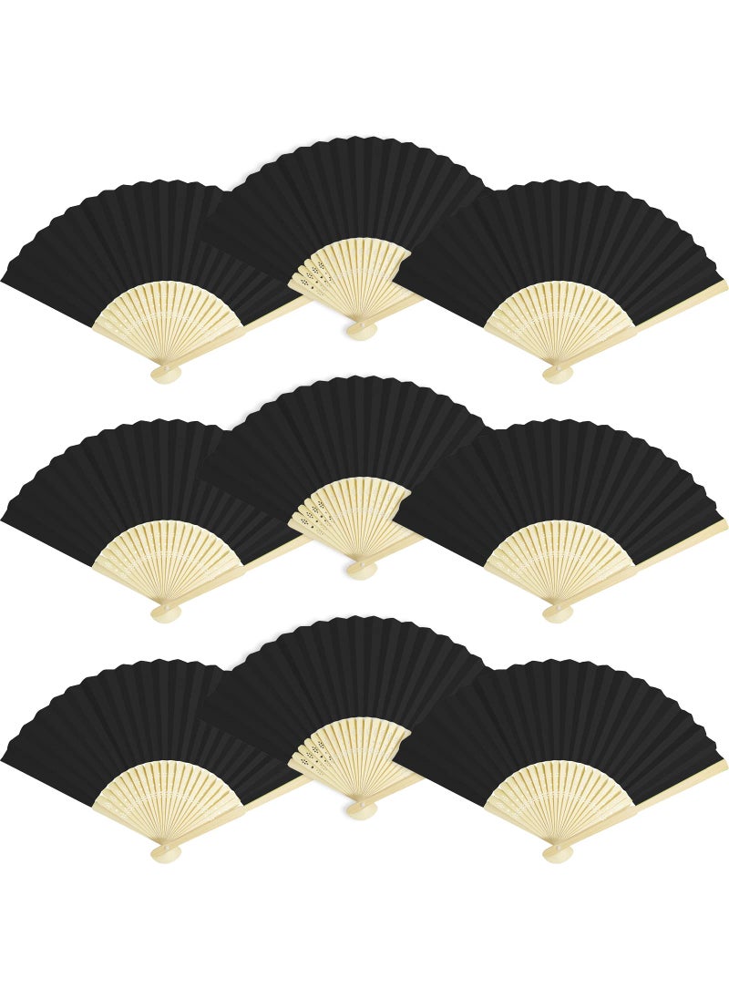 Grosun Grosun 50 Pieces Paper Fans Paper Hand Fan Bamboo Folding Fan Handheld Fan Paper Folded Fan Paper Fan for Wedding Party and Home Decoration Black 