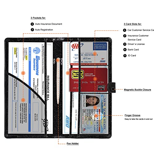 TOURSUIT Car Registration and Insurance Card Holder, Vehicle License Document Glove Box Compartment Organizer, Interior Car Accessories for Women Men (Glitter Black) - Image 2