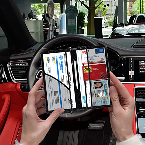 TOURSUIT Car Registration and Insurance Card Holder, Vehicle License Document Glove Box Compartment Organizer, Interior Car Accessories for Women Men (Glitter Black) - Image 5