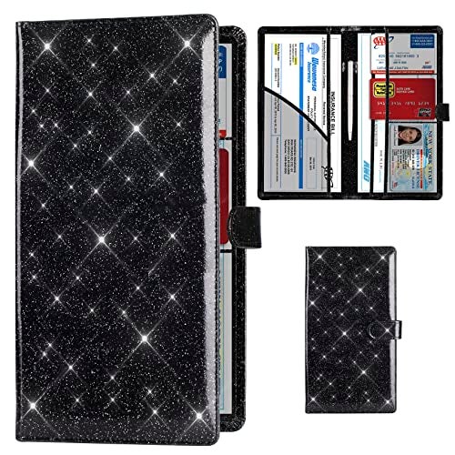 TOURSUIT Car Registration and Insurance Card Holder, Vehicle License Document Glove Box Compartment Organizer, Interior Car Accessories for Women Men (Glitter Black) - Image 1