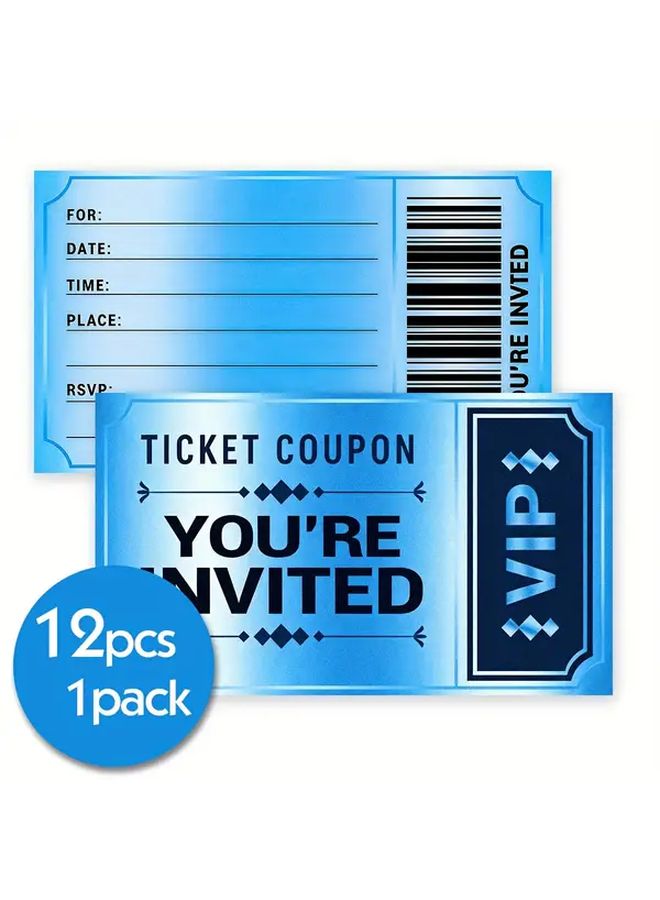 12 Pcs Blue VIP Festival Party Invitations Personalized Birthday Business Wedding Celebration Event Invites Movie Themed Anniversary Paper Tickets For Youth And Adult Parties - Image 2