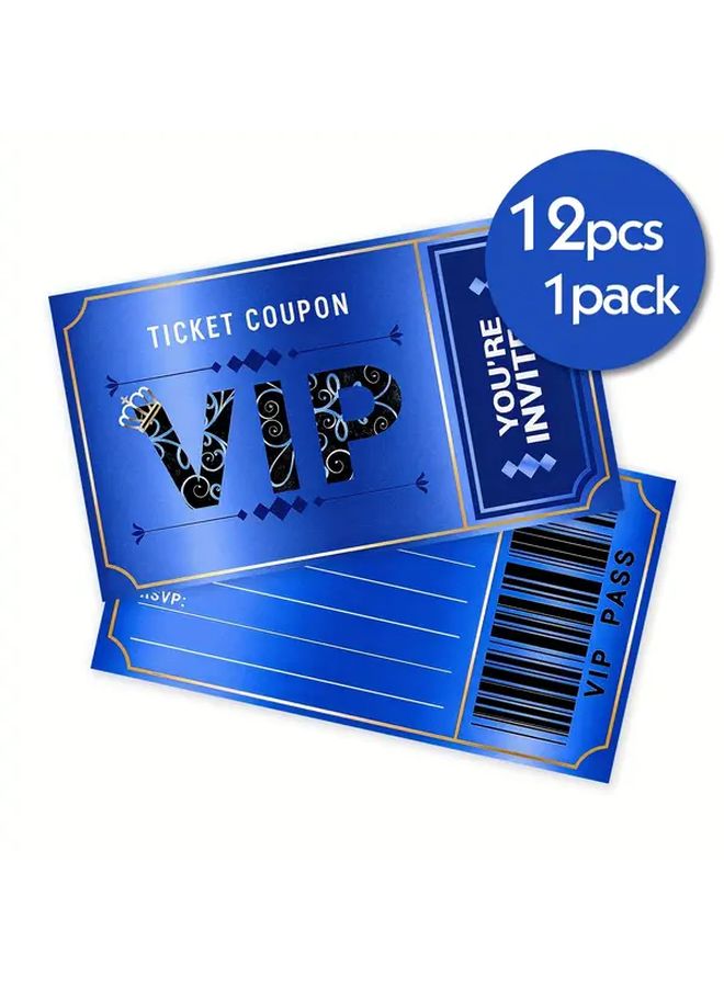 12 Pcs Blue VIP Festival Party Invitations Personalized Birthday Business Wedding Celebration Event Invites Movie Themed Anniversary Paper Tickets For Youth And Adult Parties - Image 1