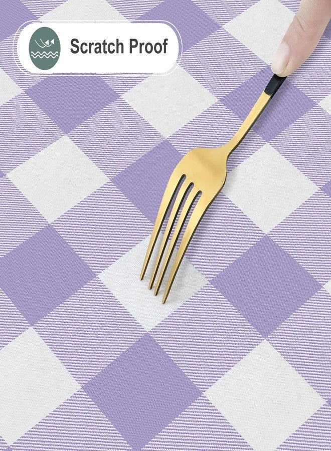 misaya Rectangle Waterproof Vinyl Table Cloth, Buffalo Flannel Backed Tablecloth, Wipeable Plastic Table Cover for Dinner, Kitchen, Outdoor (60" x 84", Lavender and White) - Image 4