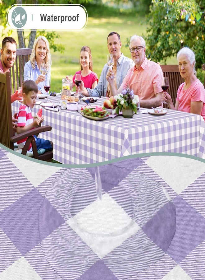 misaya Rectangle Waterproof Vinyl Table Cloth, Buffalo Flannel Backed Tablecloth, Wipeable Plastic Table Cover for Dinner, Kitchen, Outdoor (60" x 84", Lavender and White) - Image 2