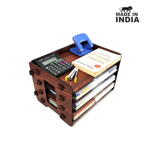 Woodkey Office File Tray A4 Desk Tidy Stationery Organiser with Free Mobile Holder | 4-Tier Document, Paper & Letter Tray | Multipurpose Desk Storage Rack for Home & Office (Rolex Darkwood), Brown - Image 4