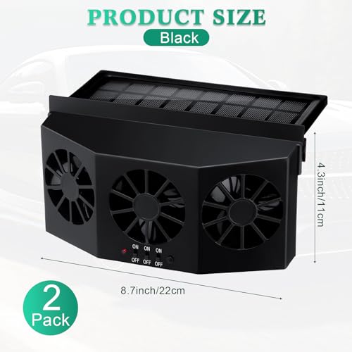Tujoe 2 Pack Solar Powered Car Exhaust Fan 3 Fans Car Window 4500 RPM Air Vent Radiator Solar Energy Cooling Vent Exhaust for General Types(Solar 3 Fans,Black) - Image 2