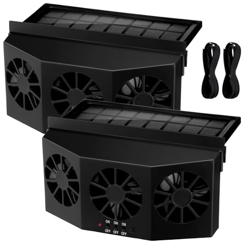Tujoe 2 Pack Solar Powered Car Exhaust Fan 3 Fans Car Window 4500 RPM Air Vent Radiator Solar Energy Cooling Vent Exhaust for General Types(Solar 3 Fans,Black) - Image 1