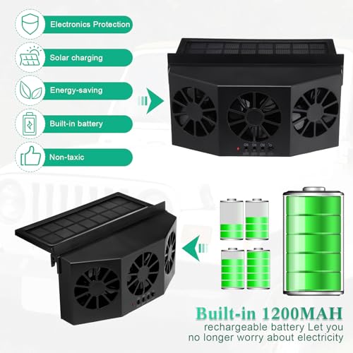Tujoe 2 Pack Solar Powered Car Exhaust Fan 3 Fans Car Window 4500 RPM Air Vent Radiator Solar Energy Cooling Vent Exhaust for General Types(Solar 3 Fans,Black) - Image 4