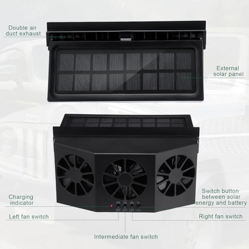 Tujoe 2 Pack Solar Powered Car Exhaust Fan 3 Fans Car Window 4500 RPM Air Vent Radiator Solar Energy Cooling Vent Exhaust for General Types(Solar 3 Fans,Black) - Image 3
