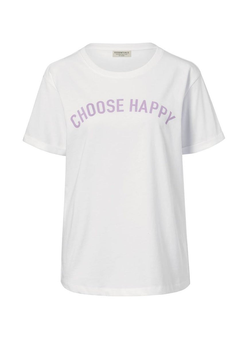 Tchibo Women Crew Neck Shorts Sleeve Graphic Shirt, White and Purple  - Image 3