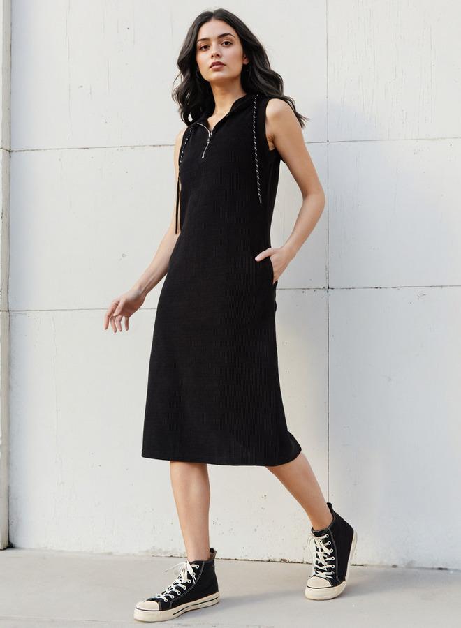 لي كوبر فستان لي كوبر بدون أكمام بقلنسوة ومضلع - Image 1