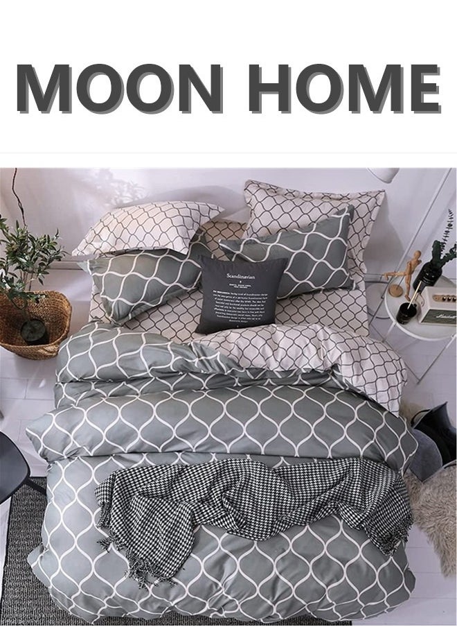 MOON HOME - King/Queen/Single size Soft and Breathable Microfiber Hypoallergenic Beautiful Design Duvet Cover Set ,set includes 1 Comforter Cover, 1 Fitted Bedsheet, 4 Pillowcases - Image 1
