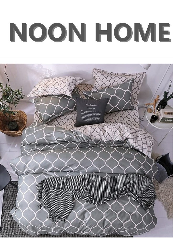 MOON HOME - King/Queen/Single size Soft and Breathable Microfiber Hypoallergenic Beautiful Design Duvet Cover Set ,set includes 1 Comforter Cover, 1 Fitted Bedsheet, 4 Pillowcases - Image 1