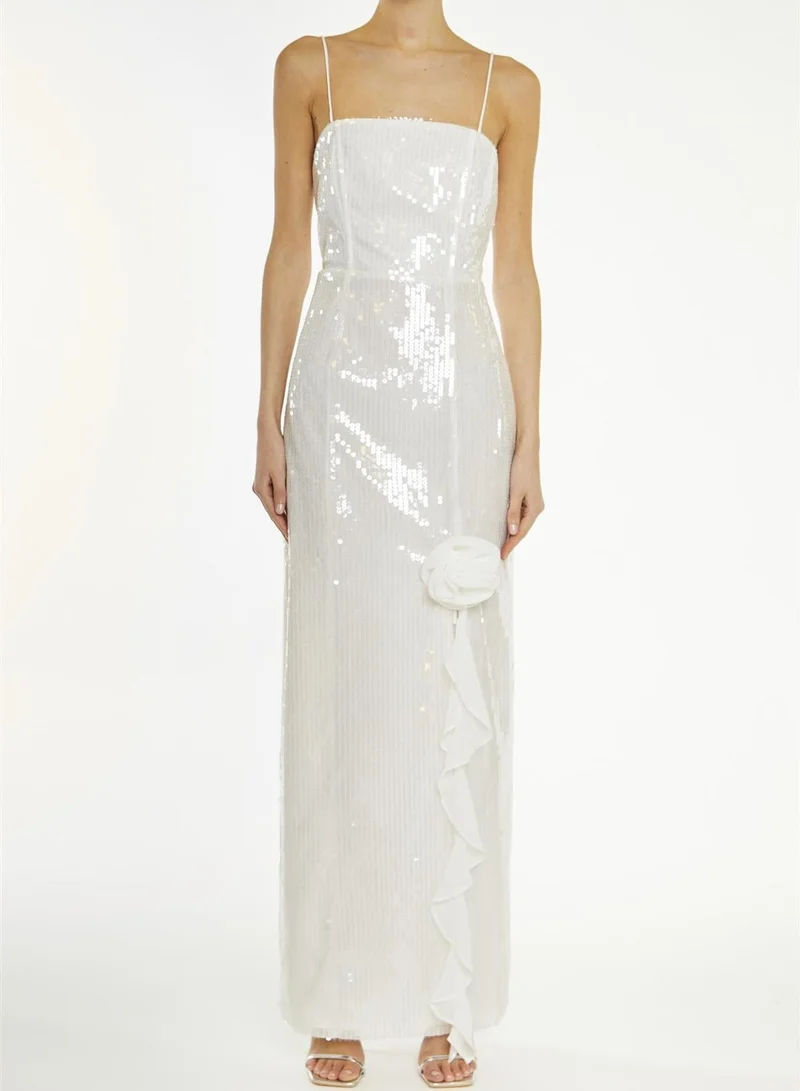 ترو ديكادينس Crystal White Translucent-Sequin Ruffle-Split Maxi-Dress