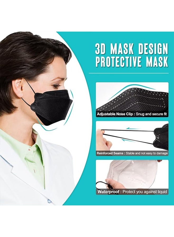 قناع وجه ثلاثي الأبعاد للاستخدام مرة واحدة KF94، قناع واقٍ من أربع طبقات بتصميم يشبه قناع السمك، أقنعة وجه مريحة وجيدة التهوية للاستخدام اليومي، أسود، 20 قطعة - Image 4