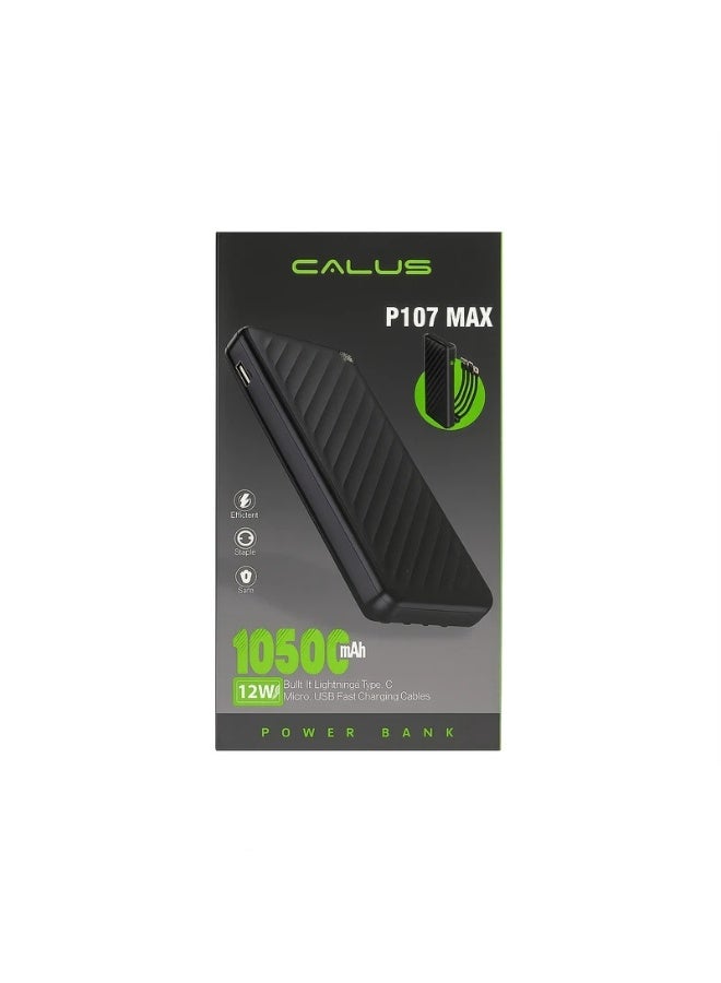 كالوس بنك طاقة محمول CALUS P107 MAX بسعة 10500 مللي أمبير مع 4 كابلات شحن سريع مدمجة (Lightning، Type-C، Micro-USB، USB) - بطارية خارجية فائقة النحافة بقدرة 12 واط لأجهزة iPhone وSamsung وAndroid - Image 3
