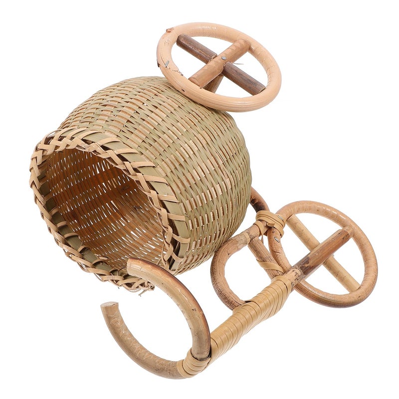 Woven Rattan Fruit Basket Tricycle Shape Storage Organizer for Kitchen Party Snacks - Image 2