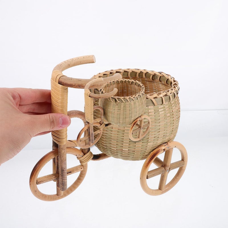 Woven Rattan Fruit Basket Tricycle Shape Storage Organizer for Kitchen Party Snacks - Image 4