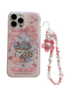 Compatible For IPhone 15 Pro Max Case For Girls Women, Beads Flowers Lanyard Pink Rabbit