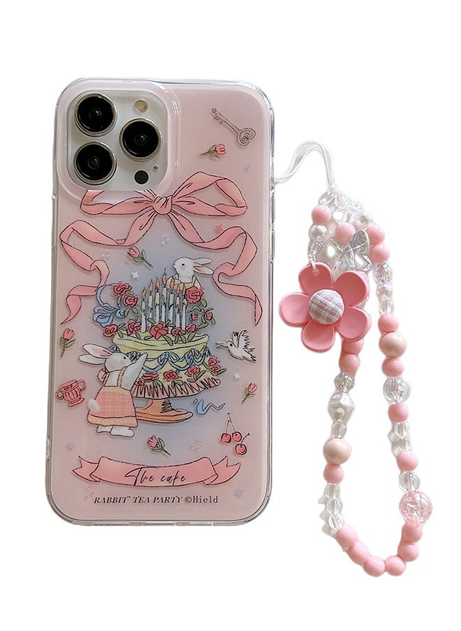 Depend - Compatible For IPhone 15 Pro Max Case For Girls Women, Beads Flowers Lanyard Pink Rabbit - Image 1