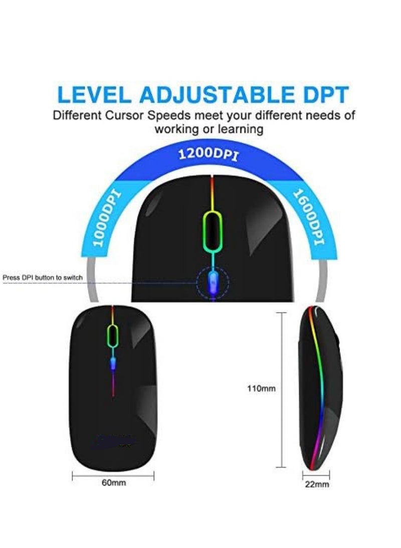 Bluetooth Wireless Slim Mouse - Dual Mode Rechargeable LED Optical Mouse (Bluetooth 5.0 & 2.4G USB) - Image 3