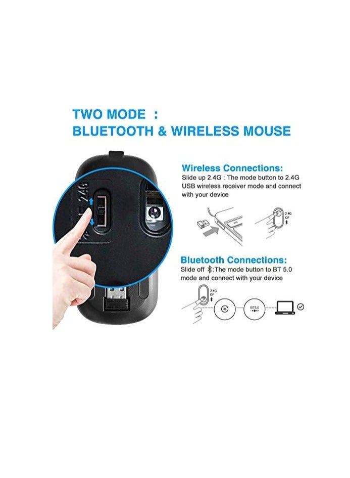 Bluetooth Wireless Slim Mouse - Dual Mode Rechargeable LED Optical Mouse (Bluetooth 5.0 & 2.4G USB) - Image 4