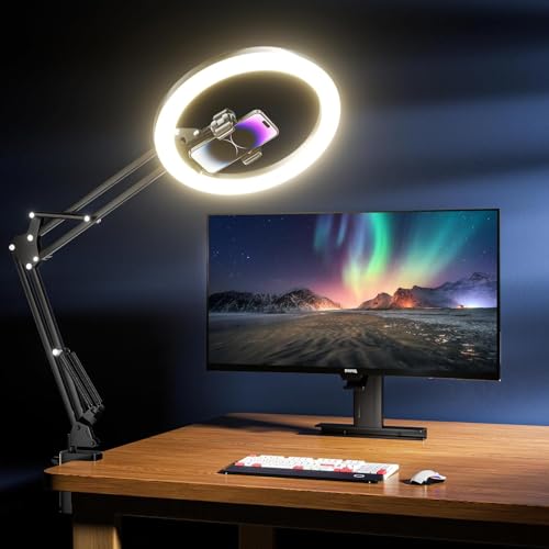 ADZOY Premium 10 Inch LED Ring Light (3 Modes) and 10 Level Brightness, Overhead Suspension Arm with Mobile Holder Bracket for Baking, Craft, Calligraphy, Drawing, Broadcasting and Video Recording - Image 2