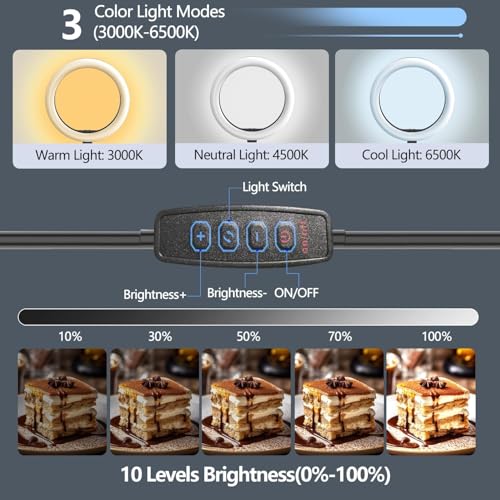 ADZOY Premium 10 Inch LED Ring Light (3 Modes) and 10 Level Brightness, Overhead Suspension Arm with Mobile Holder Bracket for Baking, Craft, Calligraphy, Drawing, Broadcasting and Video Recording - Image 3