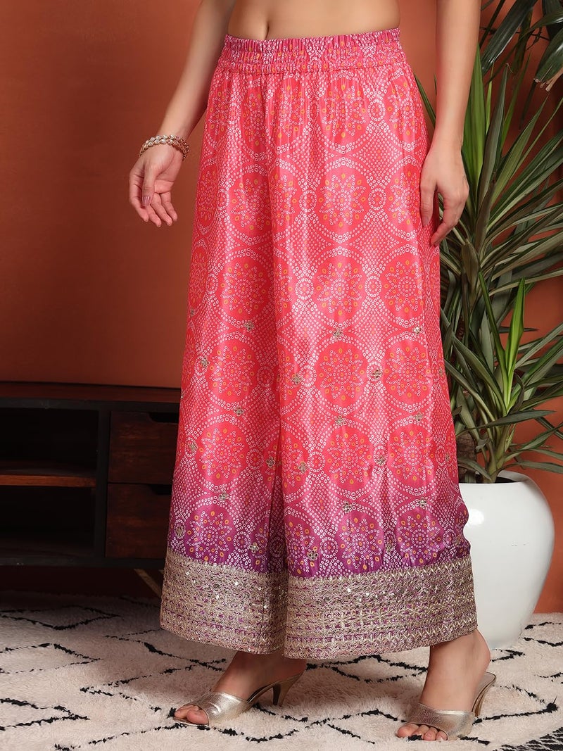 SHOPPING QUEEN Women's Silk Blend Bandhani Kurta and Palazzo Set (A581_Pink_L) - Image 5