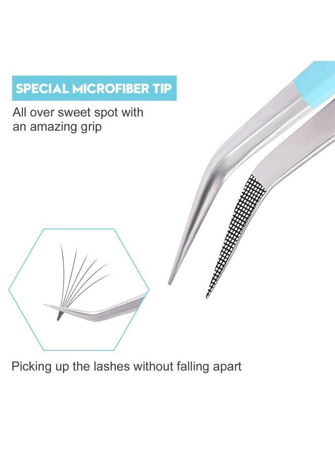 Ms.Queen Eyelash Extensions Tweezers,Professional Fiber Tip 45 Degree Lashing Tweezers for Volume Lash Extensions, Blue - Image 2