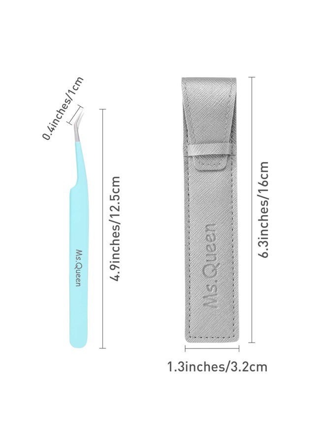 Ms.Queen Eyelash Extensions Tweezers,Professional Fiber Tip 45 Degree Lashing Tweezers for Volume Lash Extensions, Blue - Image 5