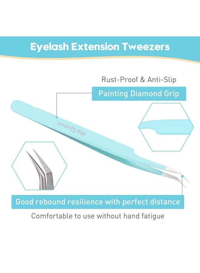 Ms.Queen Eyelash Extensions Tweezers,Professional Fiber Tip 45 Degree Lashing Tweezers for Volume Lash Extensions, Blue - Image 4