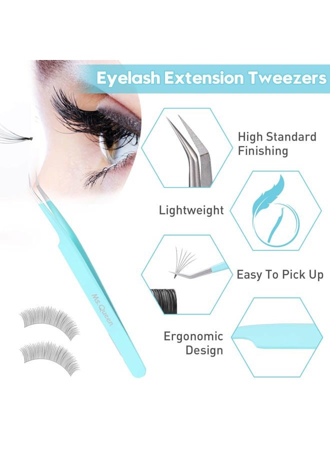 Ms.Queen Eyelash Extensions Tweezers,Professional Fiber Tip 45 Degree Lashing Tweezers for Volume Lash Extensions, Blue - Image 3