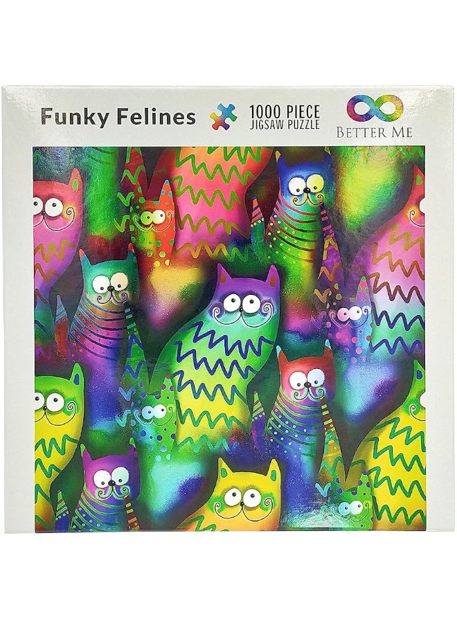 Better Me Funky Felines Square 1000 Piece Puzzle - Funny & Colorful Cat Puzzles for Adults 1000 Piece, Unusual Trippy Smiling Kitty Cats Puzzle - Image 2