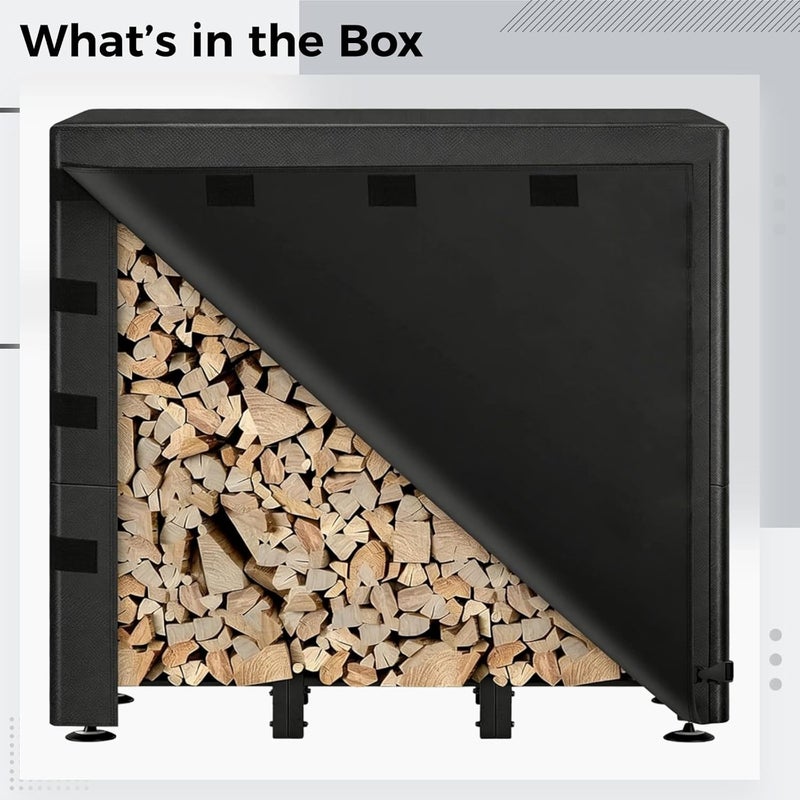 Water-resistant Wood Log Storage Shelter, Black 600D Heavy Duty Firewood Rack cover, 96.1 x 24.0 x 49.2 in Outdoor Woodpile Holder Protector, Tear-resistant Polyester for All Seasons - Image 4