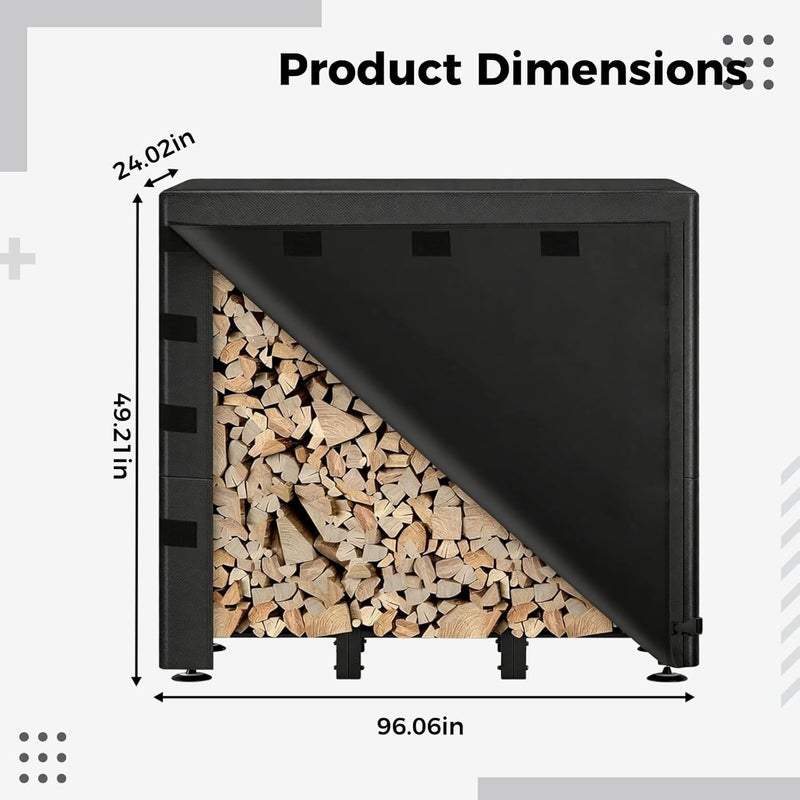 Water-resistant Wood Log Storage Shelter, Black 600D Heavy Duty Firewood Rack cover, 96.1 x 24.0 x 49.2 in Outdoor Woodpile Holder Protector, Tear-resistant Polyester for All Seasons - Image 5