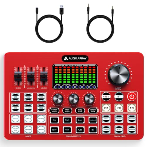 Audio Array AI-10 Professional Live Soundcard|1Ch Mixer |Bluetooth | 3 Condenser Mic Inputs, 2 mobilephones & PC/Mac Outputs | +48V phantom power, 4 Voice Modes, Denoise, built-in FX | Gaming, Karaoke - Image 1