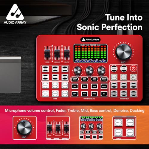 Audio Array AI-10 Professional Live Soundcard|1Ch Mixer |Bluetooth | 3 Condenser Mic Inputs, 2 mobilephones & PC/Mac Outputs | +48V phantom power, 4 Voice Modes, Denoise, built-in FX | Gaming, Karaoke - Image 3