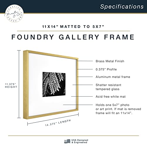 MCS Master & Co. Foundry Metal 11x14 Matted Picture Frame with 5x7 Photo Display, Brass Vertical & Horizontal Wall Hanging Frame for Photos & Artwork (1-Pack) - Image 3